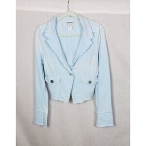 Hard Tail Forever Icy Light Blue Slub Knit Cropped Blazer Jacket L Y2K Spring